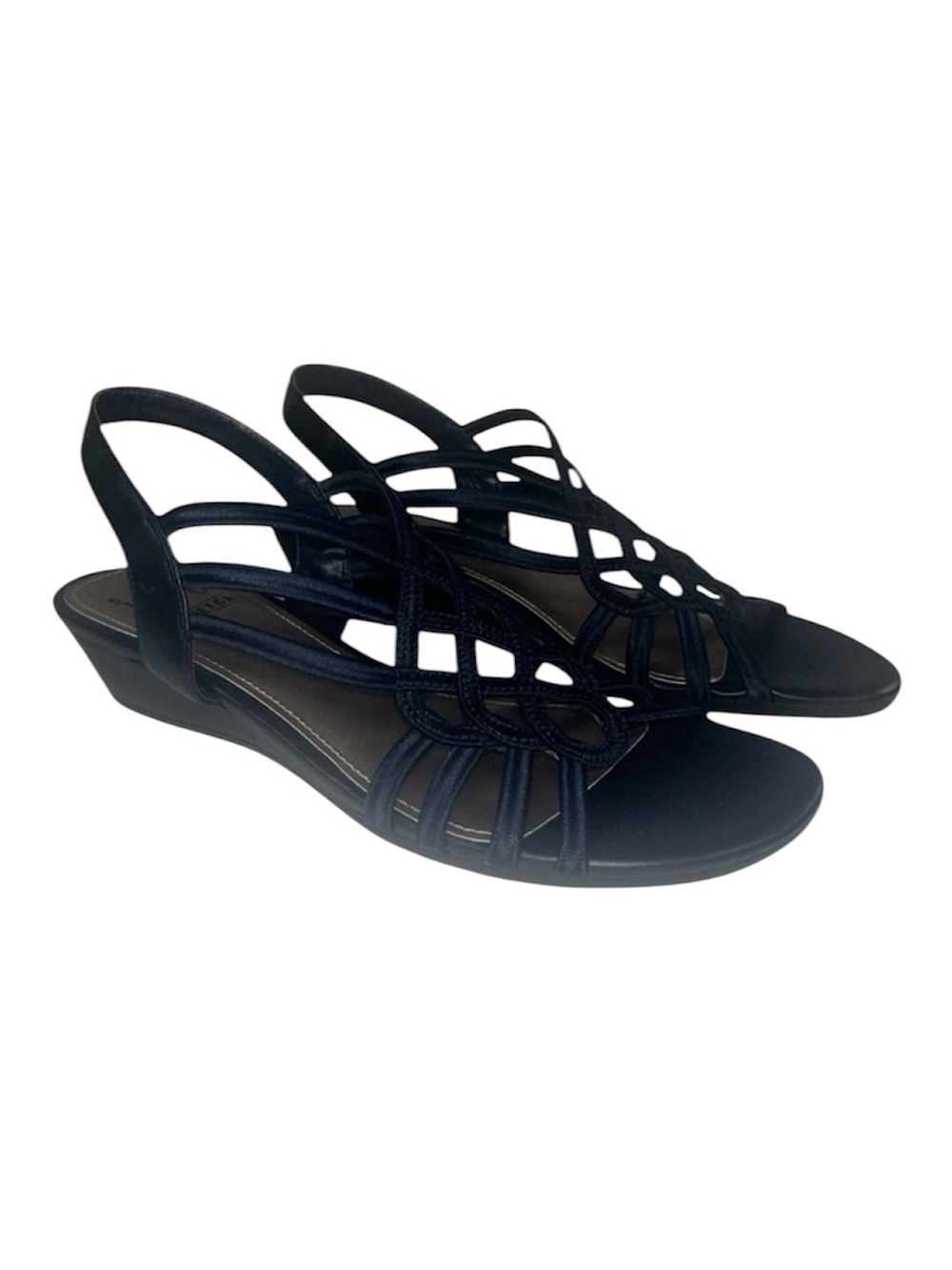Impo Roma Navy Stretch Wedge Sandal Elastic Comfort Slingback Size 7.5